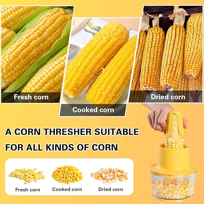 AACGIN Corn Cob Stripper, Corn on the Cob Peeler Shucker Tool, Quick Kernel Remover with Bowl and Safety Handle-Yellow