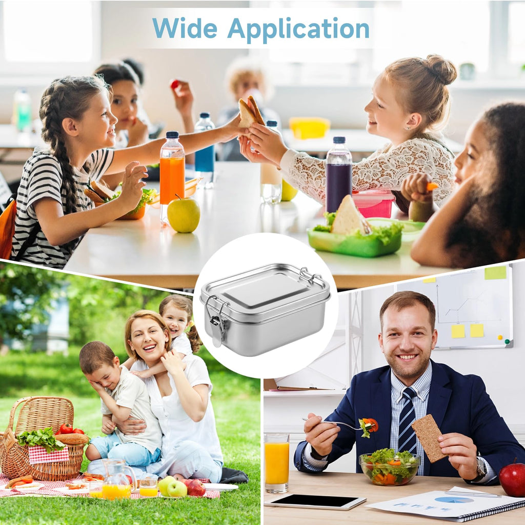 Tideme 4 PCS Bento Boxes, 550 ML Stainless Steel Lunch Boxes, Food Storage Containers, Portable Metal Lunch Containers, Lockable Clips to Leak Proof, Reusable Dishwasher Safe Lunch Snack Boxes