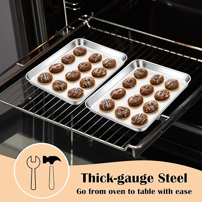 E-far Toaster Oven Tray Set of 2, 9.4”x7.3” Stainless Steel Baking Sheet