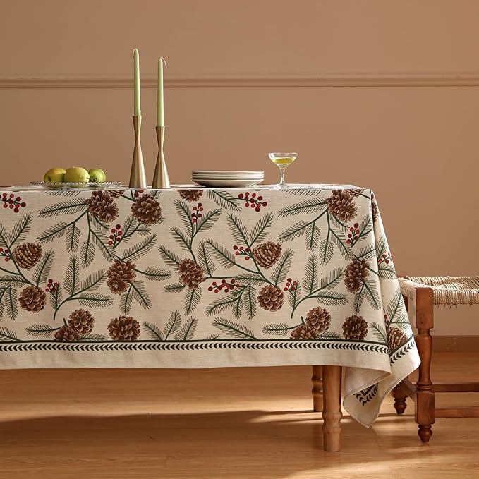 ISAENNE Designer Vintage Linen Rectangular Tablecloth,102"x63"-Carol B
