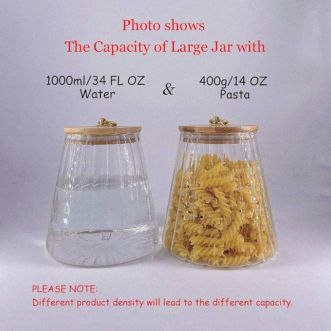 Glass Coffee Nuts Canister, Airtight Jar Bamboo Lid 54 FL OZ, Large Conical