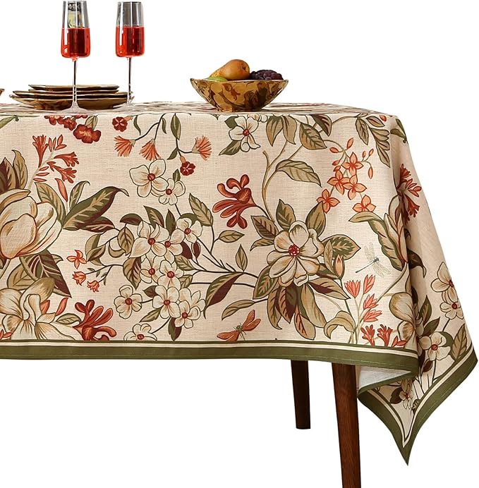 ISAENNE Designer Vintage Linen Rectangular Tablecloth,102"x63"-Grace A