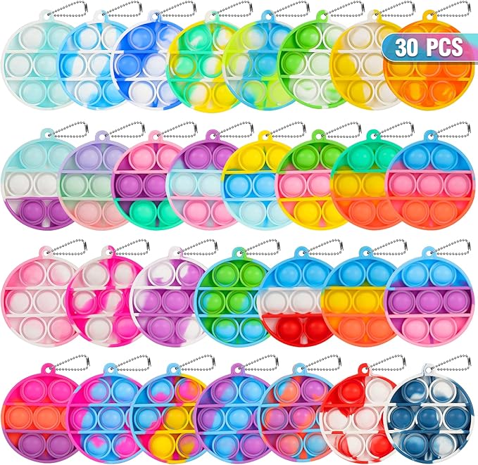 Pop Fidget Toys Bulk Its Kids Party Favors 30 Pack Round Mini Pop Keychain