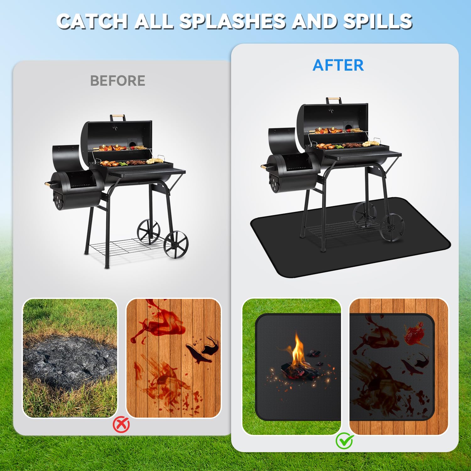 GRIBUDDY 48 x 30 inch Under Grill Mats for Outdoor Grill, Double-Sided Fireproof Deck Patio Protector Mat, Waterproof Oil-Proof BBQ Floor Pad Indoor Fire Pit Fireplace Mat