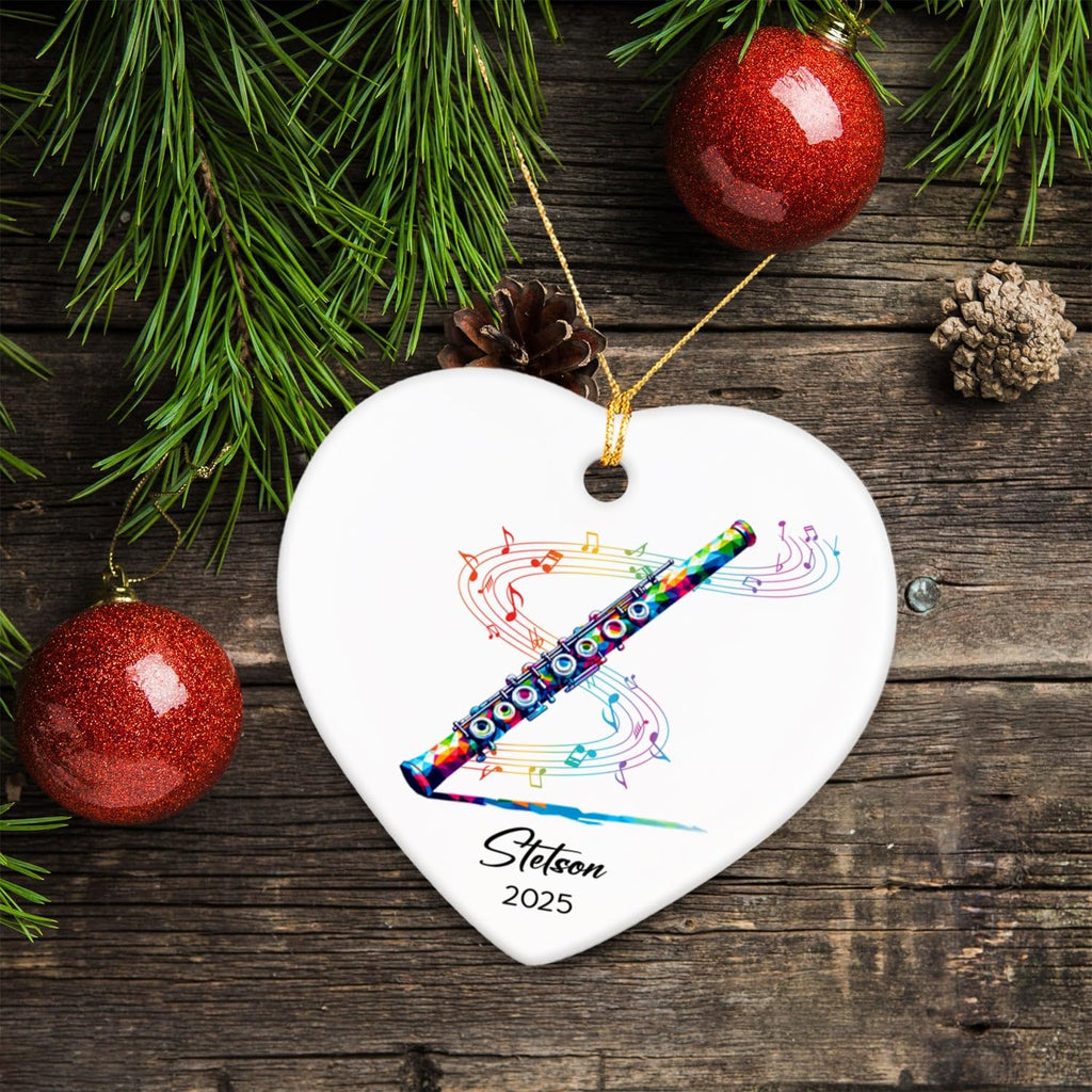 Customized Name & Year Flute Christmas Ceramic Ornament Gifts for Flutist, Flute Musician Christmas Ornaments Tree, Personalized Musical Instrument Lover Ceramic Keepsake 2026, Flutist Ornament Xmas