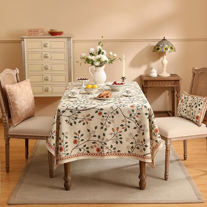 ISAENNE Vintage French Linen Rectangular Tablecloth,71"x55"-Flora A