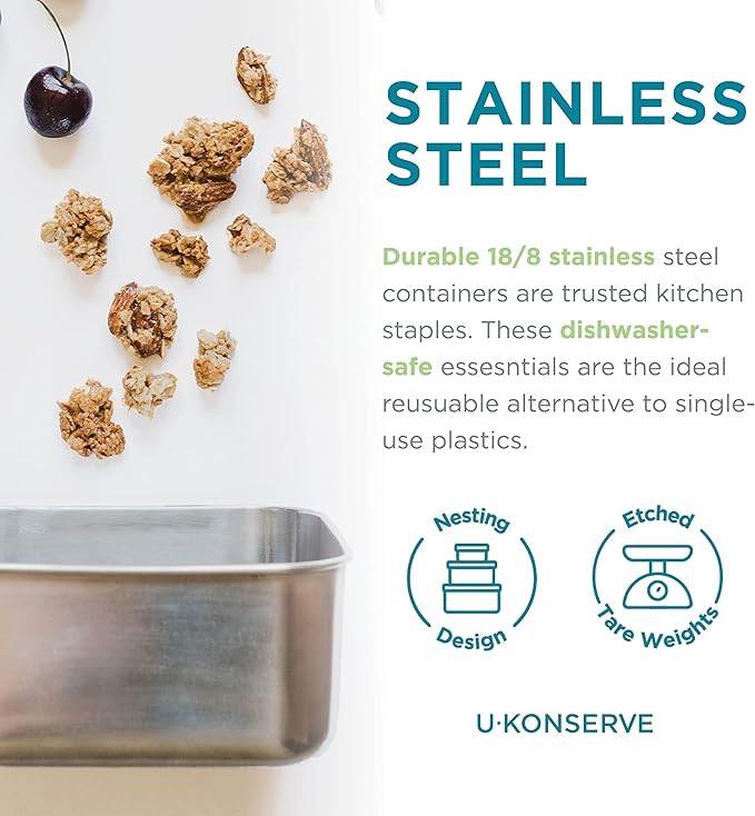 U-Konserve 45 oz Stainless Steel Food Container Bento Box Blue Silicone Lid