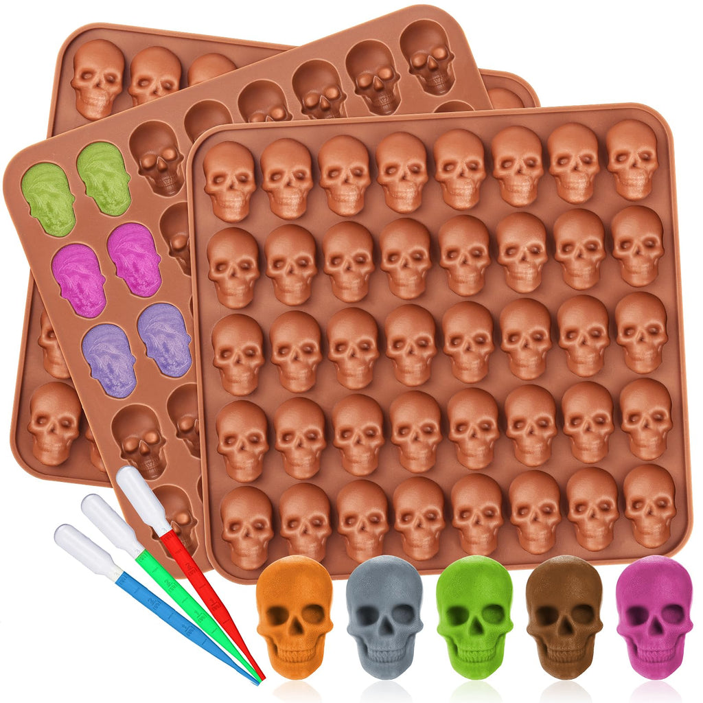3Pcs Skull Silicone Candy Molds, Mini Skull Mold with 3 Droppers