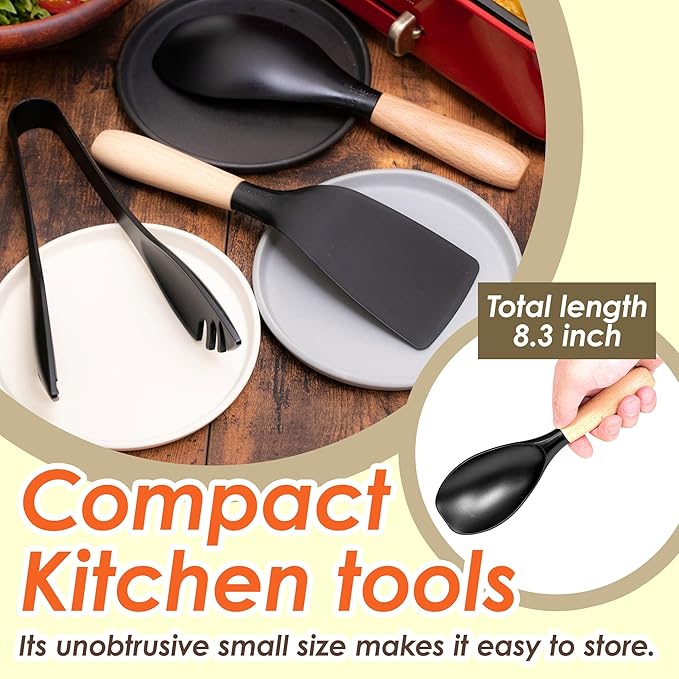 Non Stick Heat Resistant Nylon Spoon Short Wooden Handle 8.3”