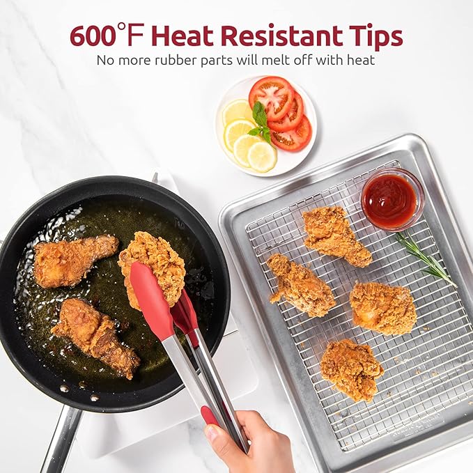 U-Taste Kitchen Tongs for Cooking, 600ºF Heat-Resistant Silicone, 2Pcs/Red