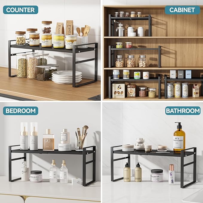 Aiusafacai Expandable Cabinet Shelf Organizer Riser for Kitchen Pantry Cupboard Under Sink Countertop Home Storage Organization Rack Space Saver