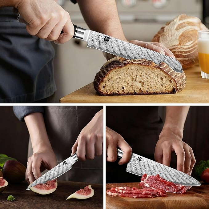 5PCS Damascus Knife Set, 5" Paring, 6" Boning, 7" Santoku, 8" Chef & Bread