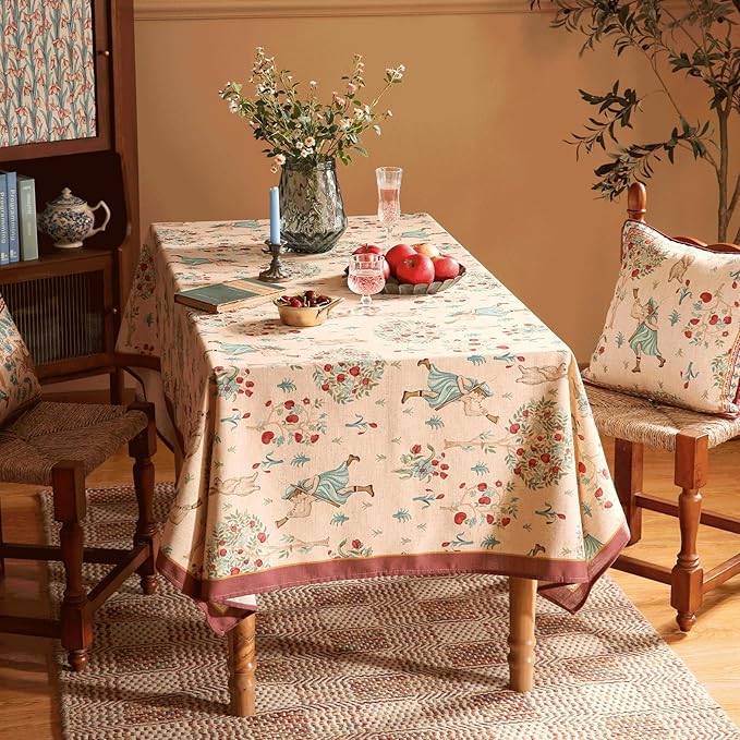 patdrea Designer Vintage Beige Rectangle Tablecloth,Italian Breathable Linen Trees Pattern Table Cloth,Decor Table Cover Cloth for Kitchen Dining,Christmas,Thanksgiving,55"x87"-Tatiana a