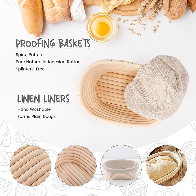 DOYOLLA Mini Oval Proofing Set (6.5inch, set of 5), Sourdough Proofing Baskets Bread Dough Rising Bowls w/Liners for Home Sourdough Bakers Baking