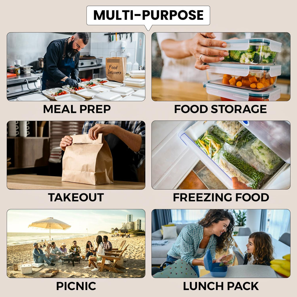 Klex 32 Oz, 50 Sets Meal Prep Containers with Airtight Lids, BPA Free, Reusable Plastic Food Container, 32 oz, Round, Black/Clear, 50 Sets