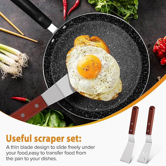 PETHOMKIT Small Metal Spatula Set with Thin Beveled Edge, Wood Handle,2 Pcs
