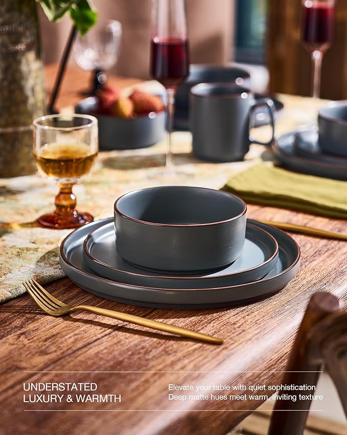 Famiware Nebula Ridge 12-Piece Stoneware Dinnerware Set, Charcoal