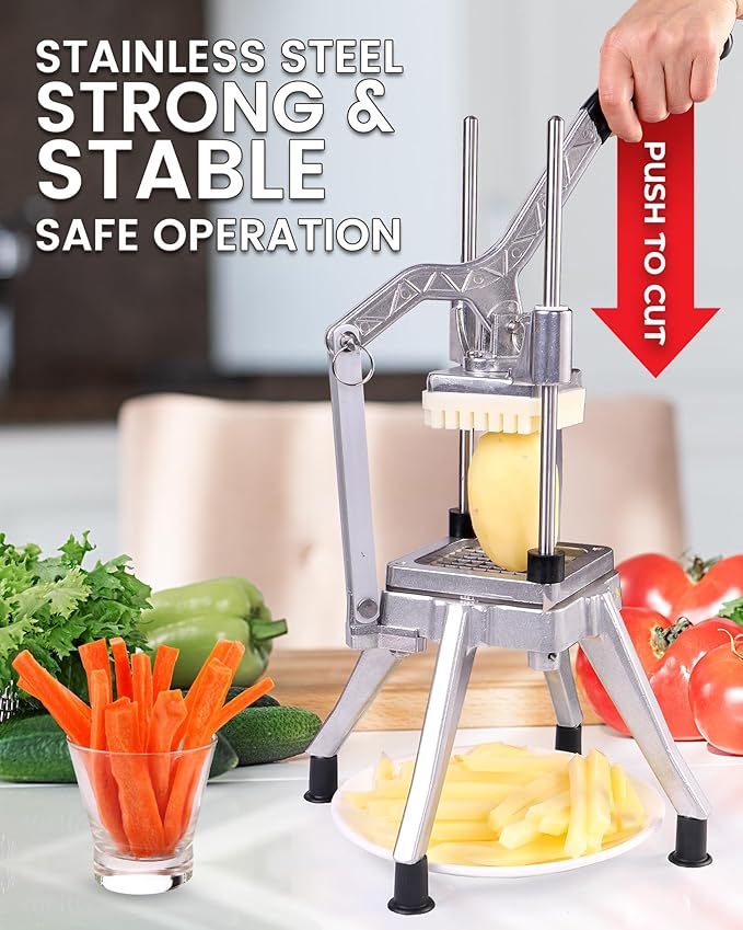 Ezcasch French Fry Cutter with 4 Blades(1/4", 3/8", 1/2", 8-wedge slice)