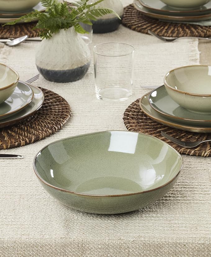 Oneida Organic Shades Sage Green Stoneware 2-Piece Serving Platter Set