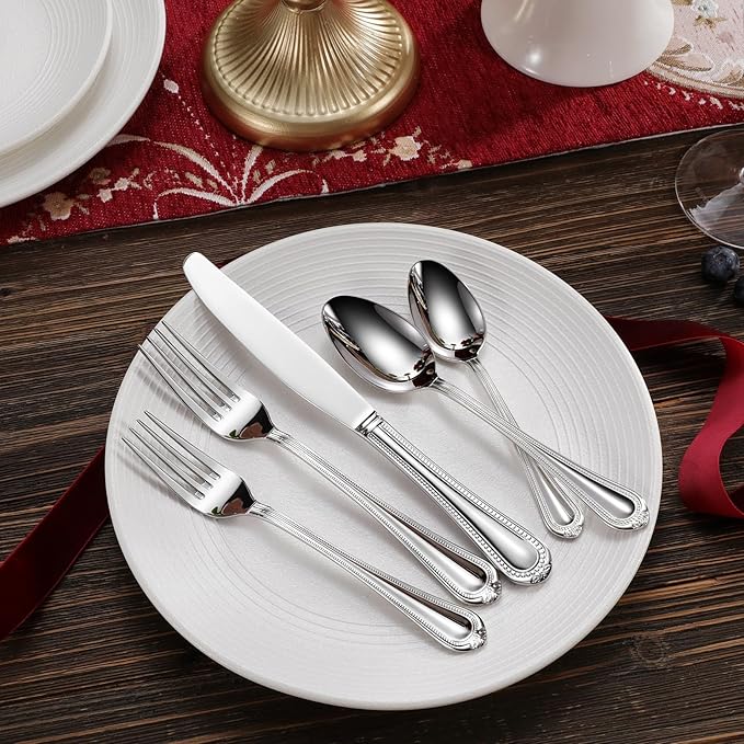 KEAWELL Pearl Edge 4-Piece 7.56-Inch Spoons (Silver, 7.56" Dinner Spoons)