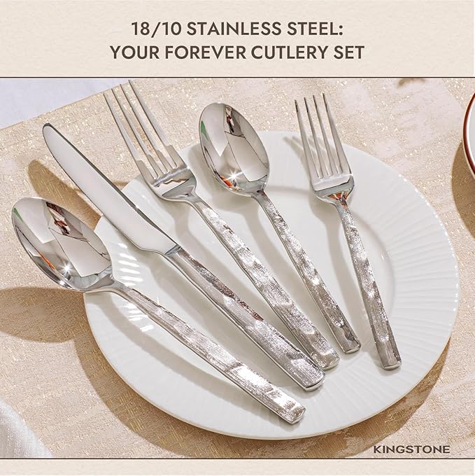 KINGSTONE 20-Piece Silverware Set, 18/10 Stainless Steel Flatware Set for 4