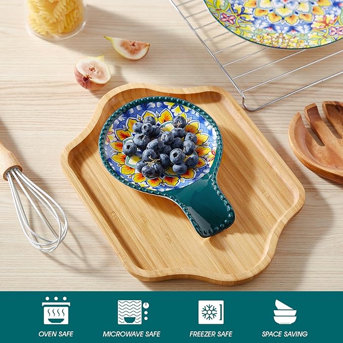 vancasso 7.7 Inch Ceramic Spoon Rest, Bohemian Stove Top, Green