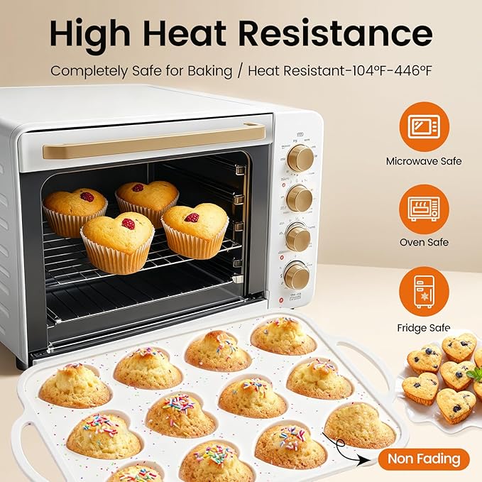 Fimary Premium Silicone Heart-Shaped Baking Mold with Metal Reinforced Frame – 1 Pack Non-Stick Cupcake & Muffin Pan for Baking Chocolate, Egg Bites & Brownies – BPA Free, Dishwasher & Oven Safe