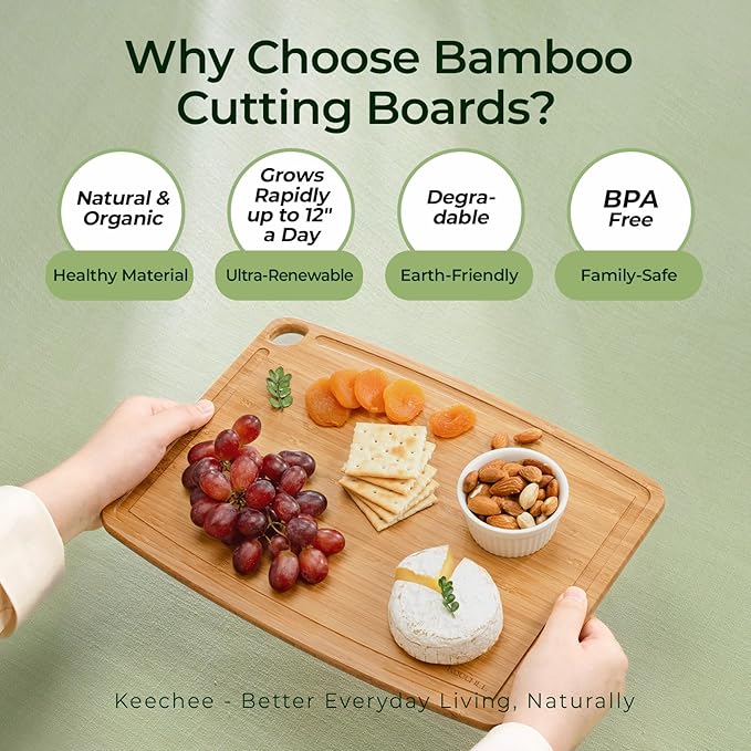 Keechee Dishwasher Safe Bamboo Cutting Boards Durable Lightweight Wood Cutting Board for Busy Kitchen, Easy Clean Wooden Chopping Boards with Juice Groove Set of 3 (L+M+S)