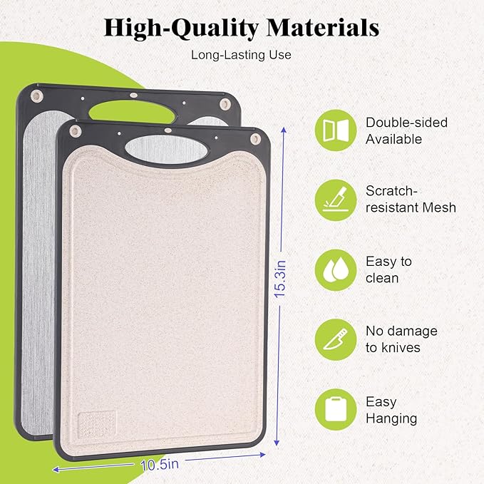 JFDHGOI Titanium Cutting Board,Double Sided Chopping Board,Food Grade Titanium And Wheat Straw PP, Large Size 15”×10” And Easy To Clean,Dark Gray