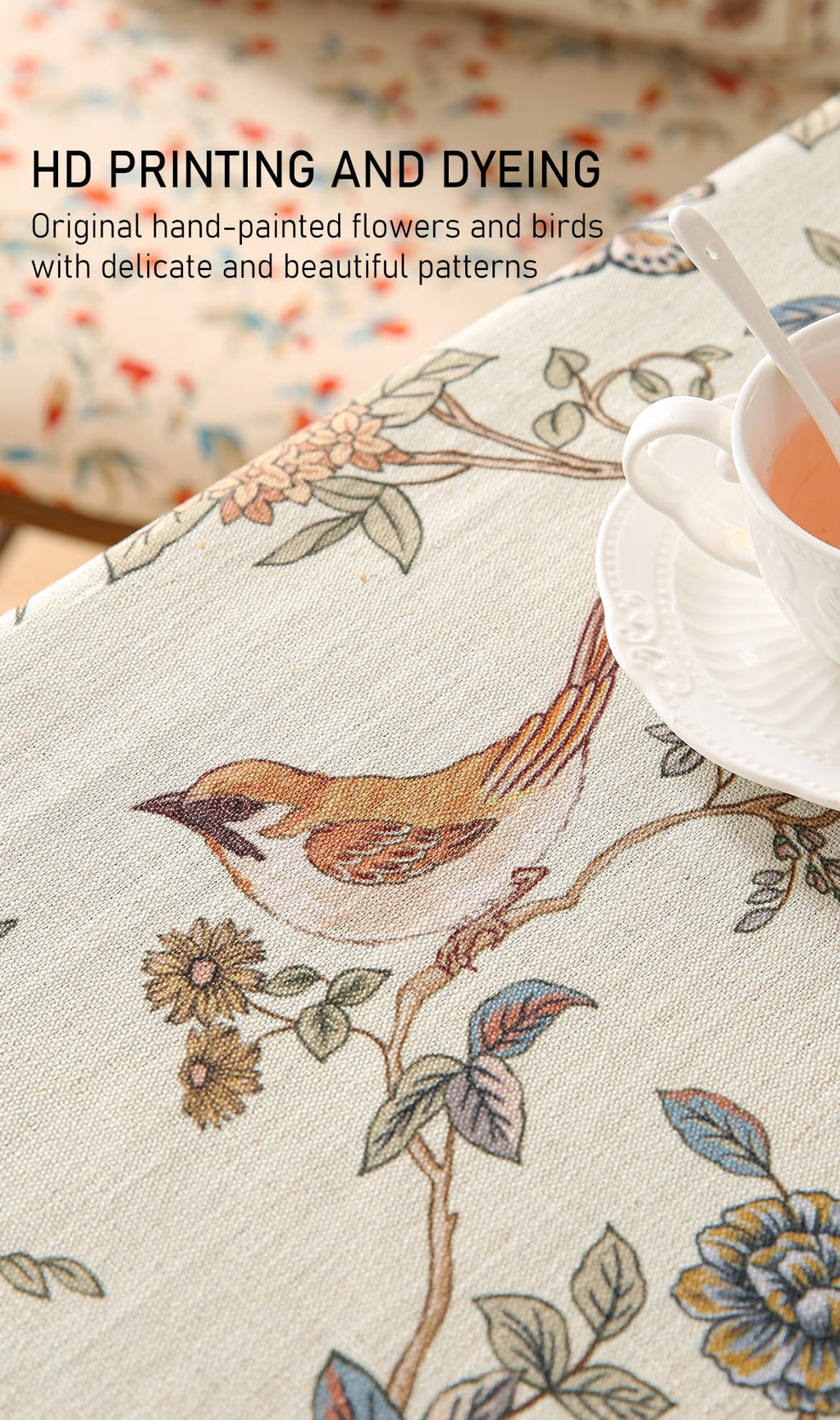 ISAENNE Designer French Linen Rectangular Tablecloth,94"x63"-Cornucopia