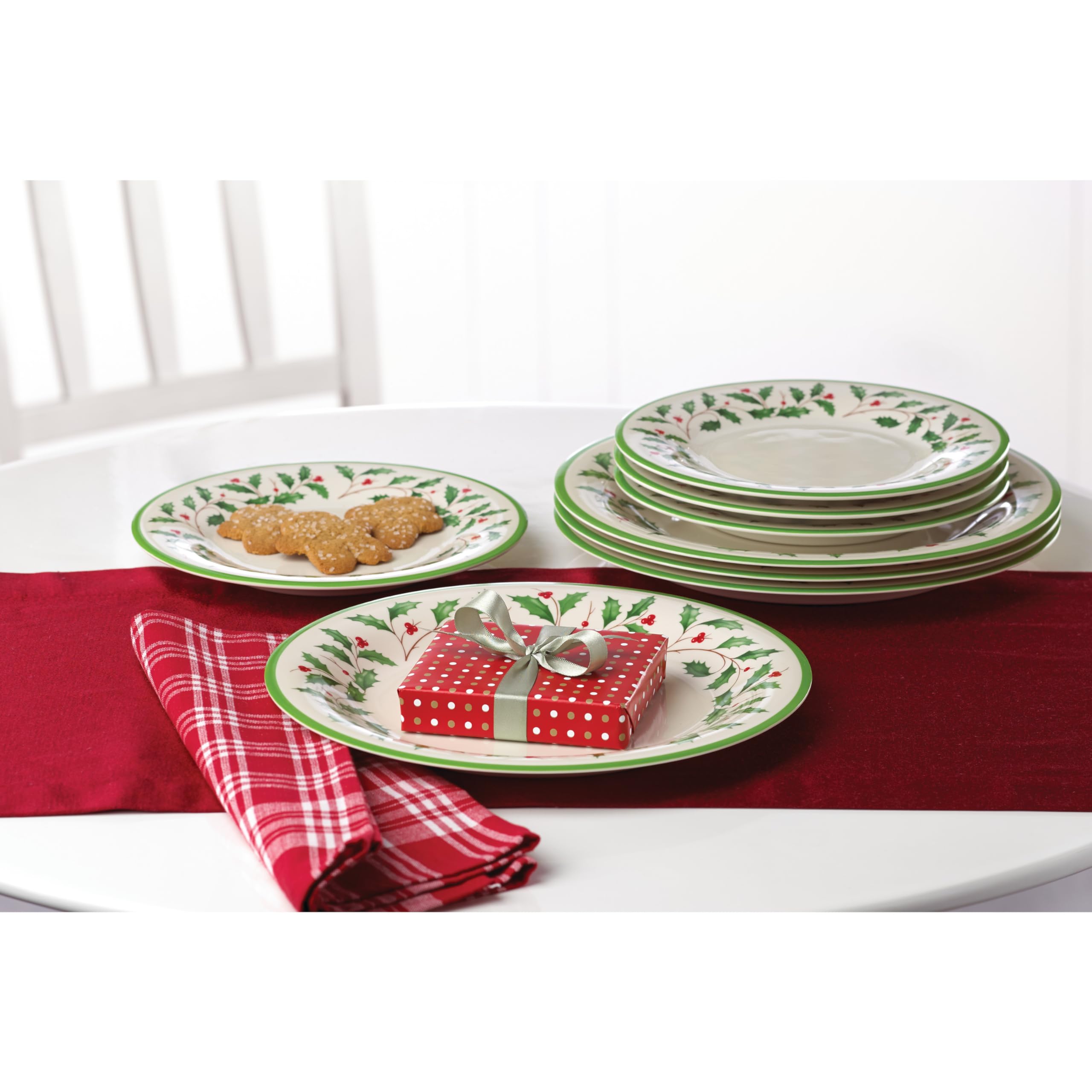 Lenox Holiday Melamine Christmas Dinner Plate Set for 4