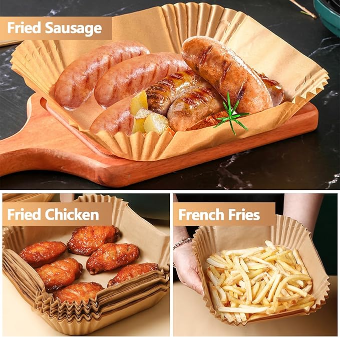 8.5 Inch Air Fryer Liners Disposable, 150PCS Non-Stick Air Fryer Liners, Oil-Proof & High-Temperature Resistant Square Baking Paper for Air Fryer, Microwave, Oven（Bottom Is 7 Inch）