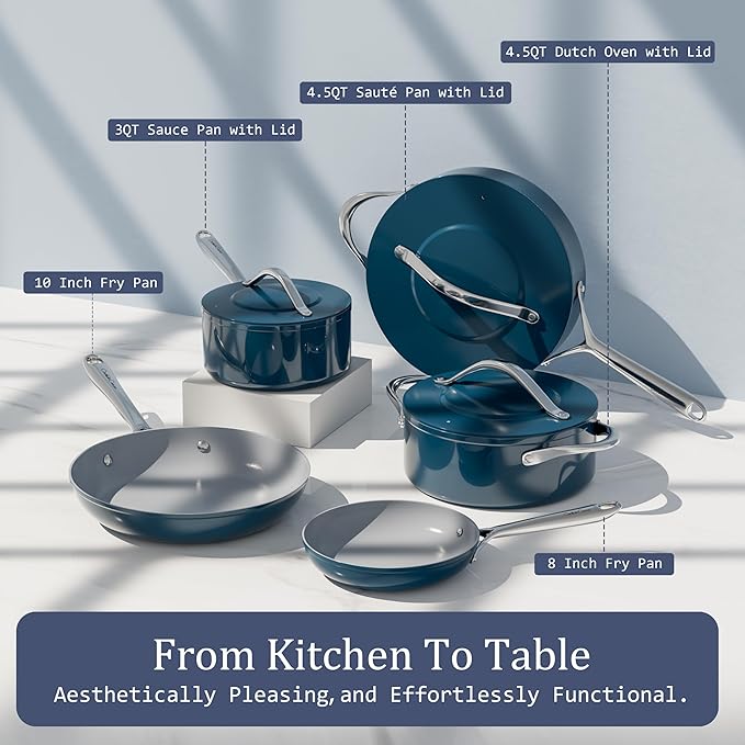 CookinCraze Premium G7 Ceramic Cookware Set, 8-Piece Nonstick Pots and Pans