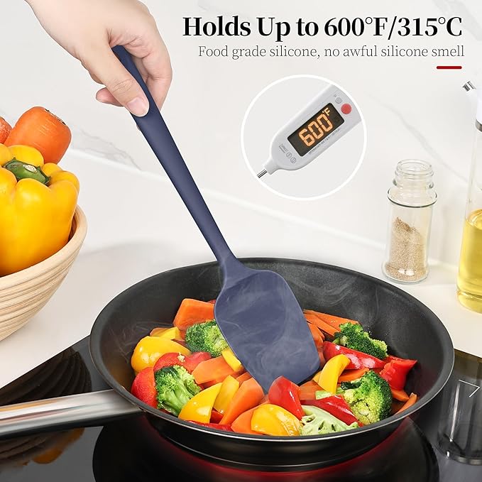 Lilybeam 600ºF Heat Resistant Silicone Spatula Spoonula Set of 4, Blue