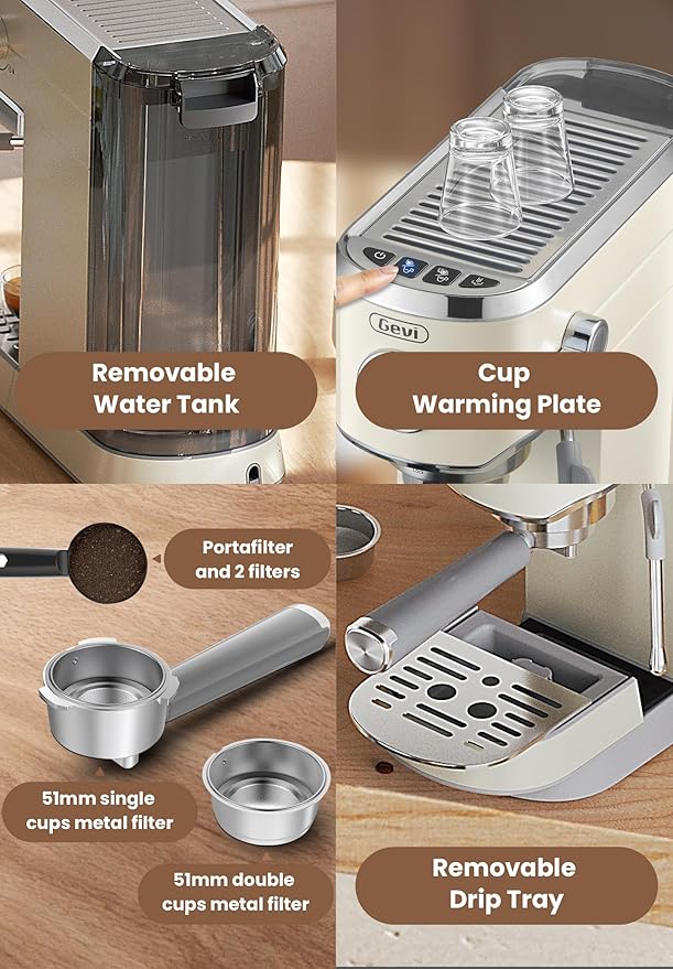 Gevi 20Bar Espresso Machine,Compact Coffee Maker with Adjustable Steam Wand