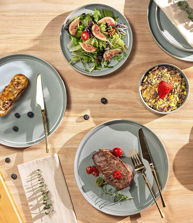 TheTerra Ceramic Dinnerware Set for 4, 12-Piece Plates and Bowls Set