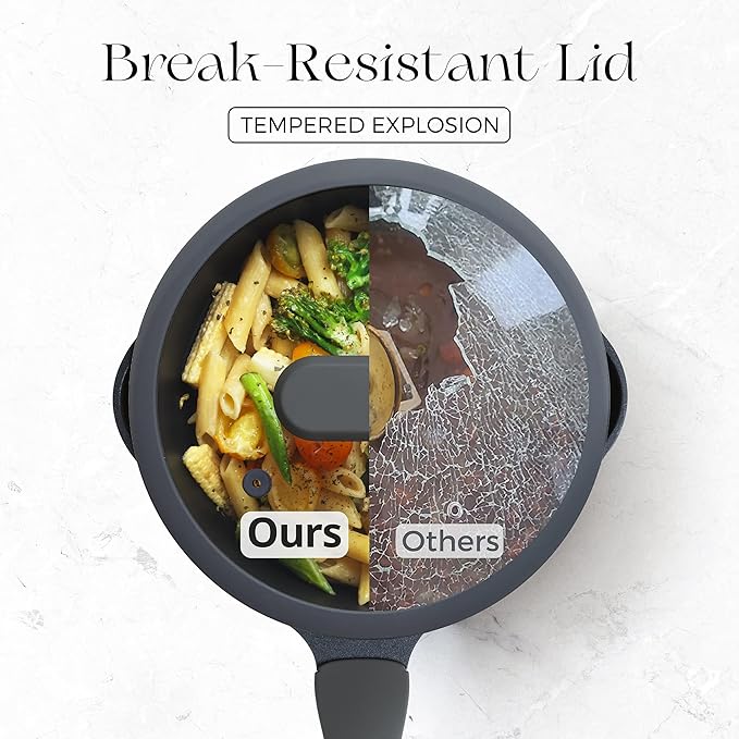 PRICUSIS Nonstick Saucepan with Lid, 2.7 Quart Non Toxic Pot with Pour Spouts, Full Coated, 100% Dishwasher Safe, Induction Compatible, PFOS & PFOA Free, Black Sesame