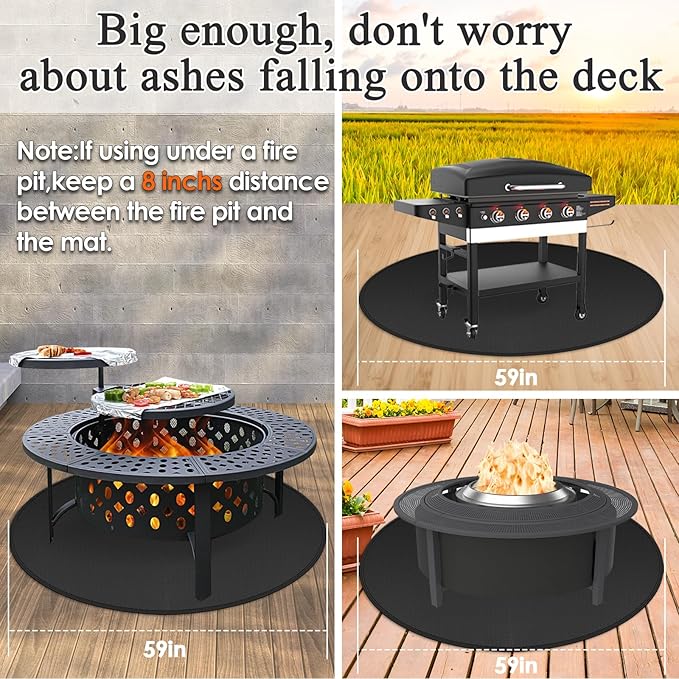 Amerbro Round Fire Pit Mat Compatible with Solo Stove Bonfire, Accessories Compatible with Solo Stove, 3-Layer Fireproof Esay to Clean Grill Matt for Outdoor Grill Deck Protector, 59in