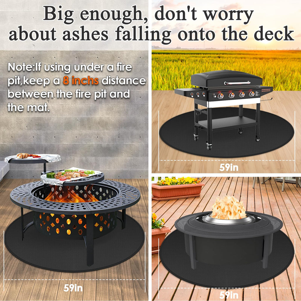 Amerbro Round Fire Pit Mat Compatible with Solo Stove Bonfire, Accessories Compatible with Solo Stove, 3-Layer Fireproof Esay to Clean Grill Matt for Outdoor Grill Deck Protector, 59in