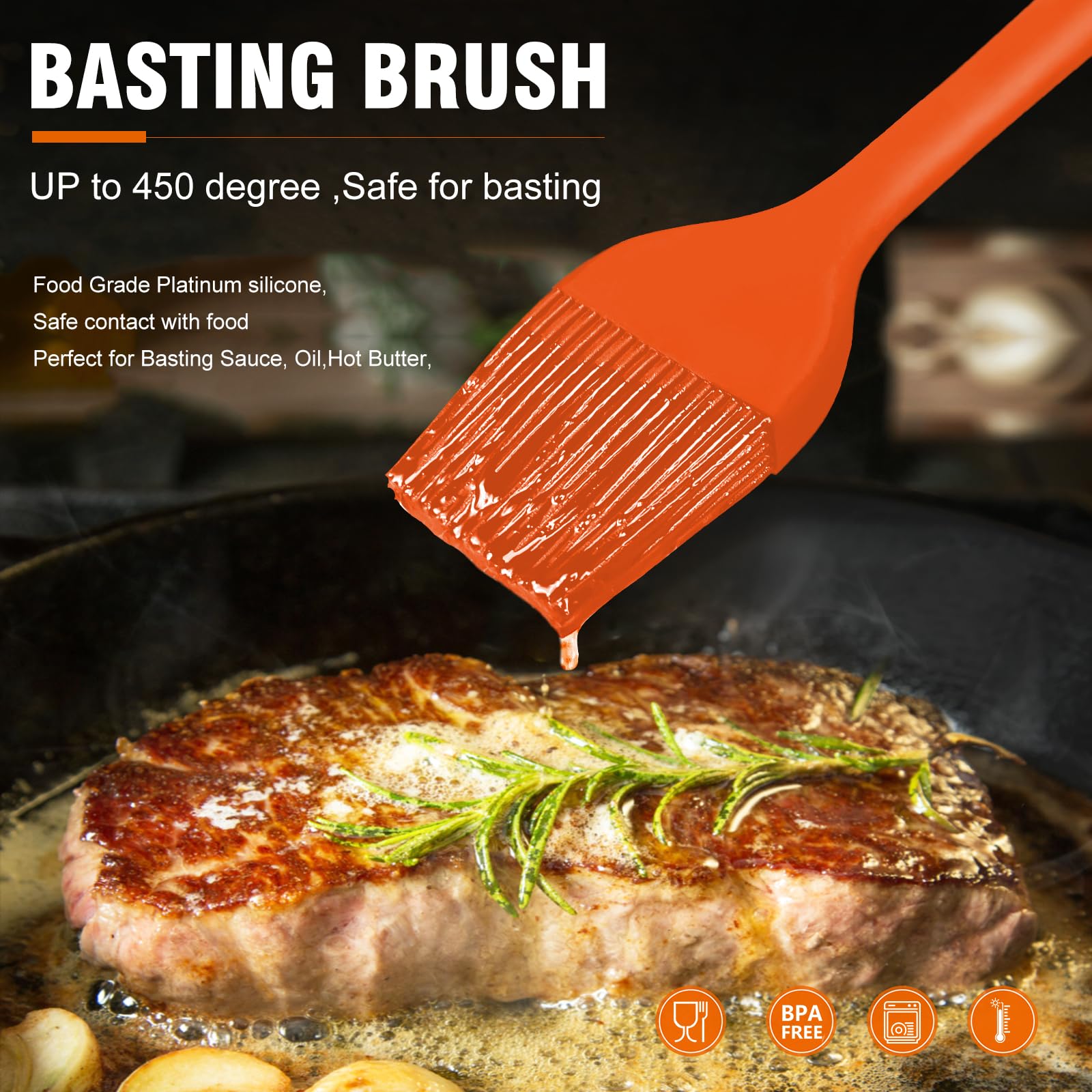 Walfos 600℉ Heat Resistasnt Pastry Brushes, BPA Free Silicone Basting Brush for Cooking, Spread Oil Butter Sauce for Baking Kitchen BBQ Grill, Dishwasher Safe, 2 Size (Large and Samll)