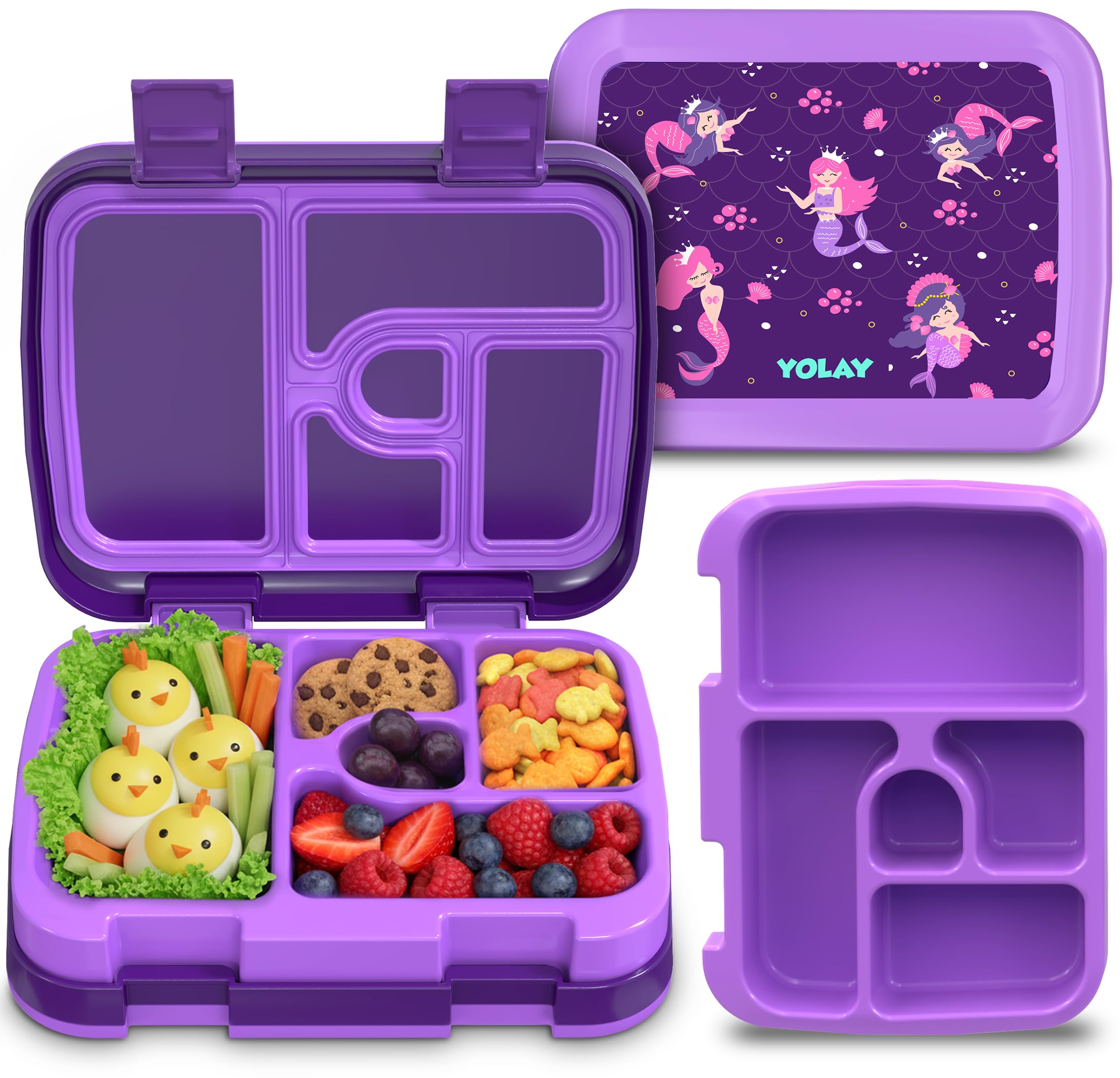 YOLAY Bento Box for Kids, 5-Compartment, Mermaid