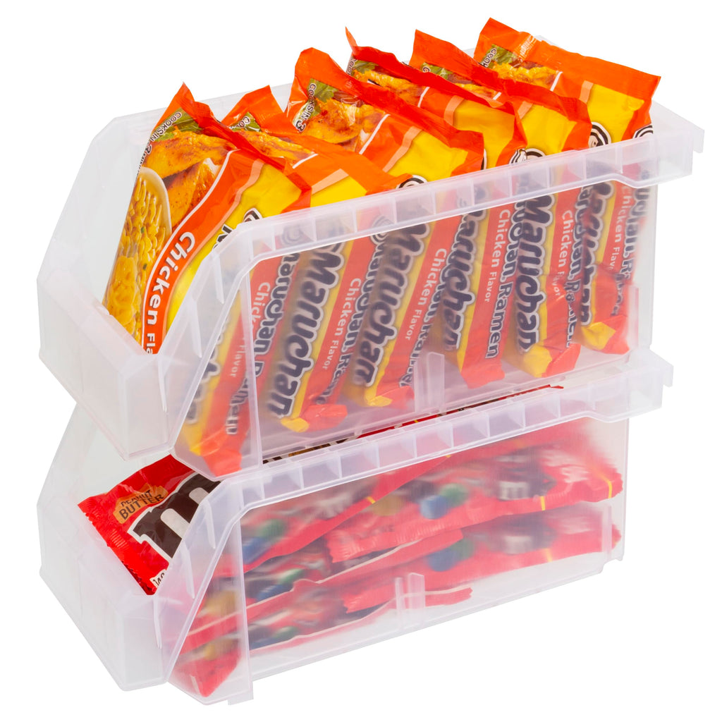 ReadySpace Medium Plastic Storage Bins, Stackable Organizer Containers for Closet Pantry Shelf Garage and Office Organization, Clear, 8 Pack