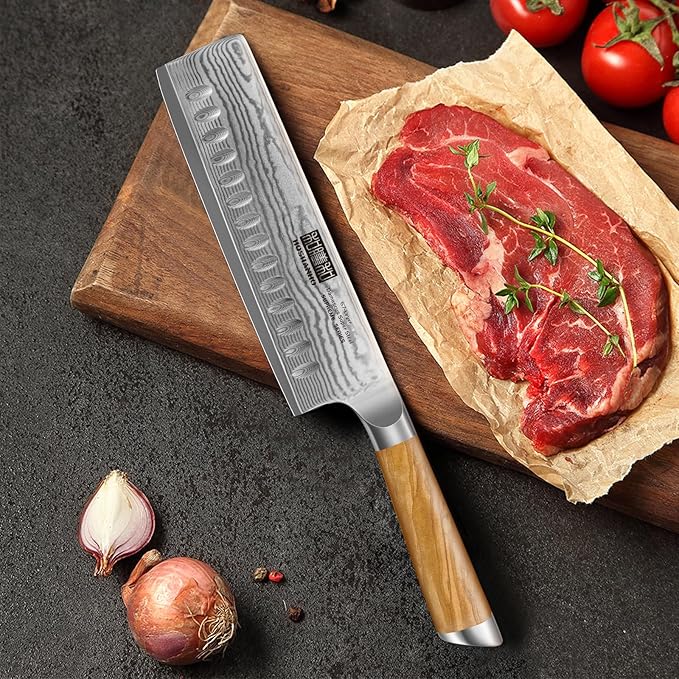 HOSHANHO Damascus Nakiri Knife 6.5", Sharp Kitchen Knife for Vegetables