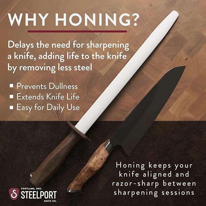 STEELPORT 12" Oval Ceramic Honing Rod for Carbon & Stainless Steel Knives