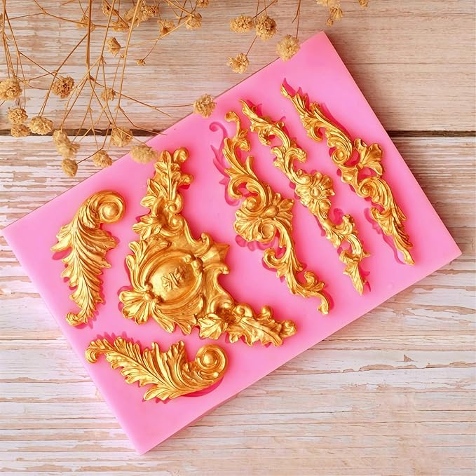JOERSH Baroque Scroll Fondant Silicone Molds, 3Pcs
