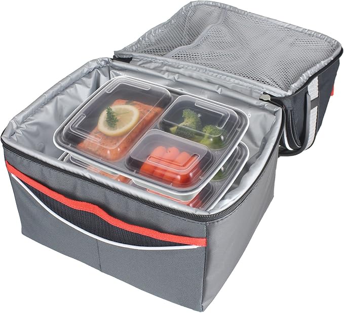 Freshware Meal Prep Containers [21 Pack] 3 Compartment with Lids, Food Storage Containers, Bento Box, Stackable, Microwave/Dishwasher/Freezer Safe (24 oz)