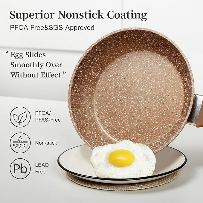 Innerwell Nonstick Ceramic Frying Pans Skillets Set with Lid 8"+9.5"+11"