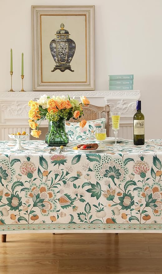 patdrea Vintage French Linen Tablecloth,Square,55"x55"-Tree Life