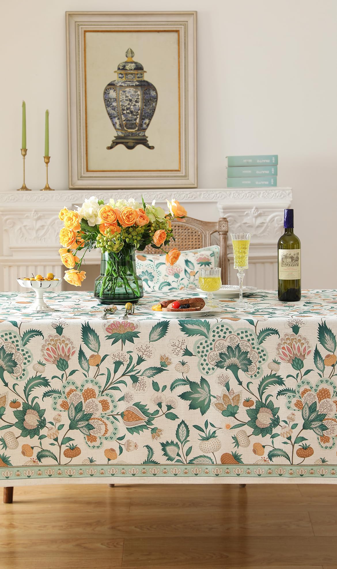 patdrea Vintage French Linen Tablecloth,Rectangular,110"x63"-Tree Life