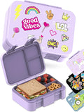 BEARFOOT Kids Lunch Box with Compartments – Compact & Lightweight | Leak-Proof, BPA-Free, Dishwasher Safe | Hand-Drawn Design for Preschool, School, Travel (Sticker Purple, 2.75 Cups)